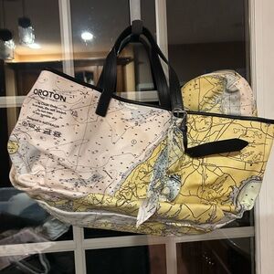 Oroton Yellow and Black Map Design Tote with small zip up Martha’s Vineyard used
